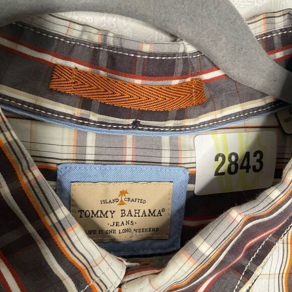 Tommy Bahama Jeans Men’s Large Button Up Long Sleeve Shirt Brown Plaid Cotton - Picture 6 of 12